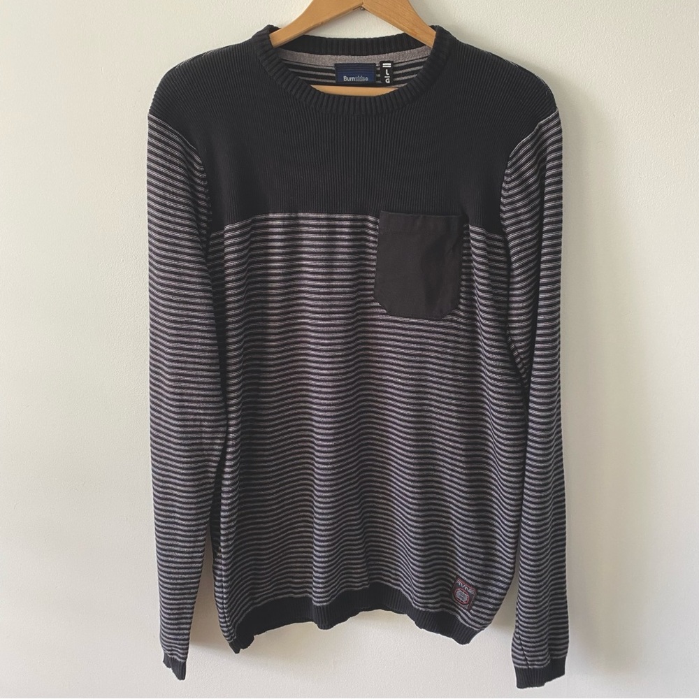Burnside mens grey and black stripes cotton sweater size large
